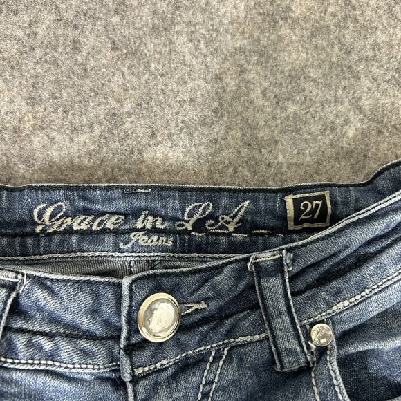Grace In LA Jeans Size 27 Medium Wash Boot Cut Stretch Denim Embellished Flaws - Picture 4 of 15
